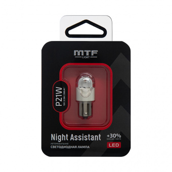 Лампа светодиодная MTF P21W Night Assistant (красный 12В, 350 lm, Арт.NP21WR)