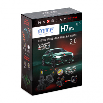 Лампа светодиодная MTF MaxBeam Mini H7/H18, 12V, 45W, 4500lm, 6000K, кулер, комплект MM07K6